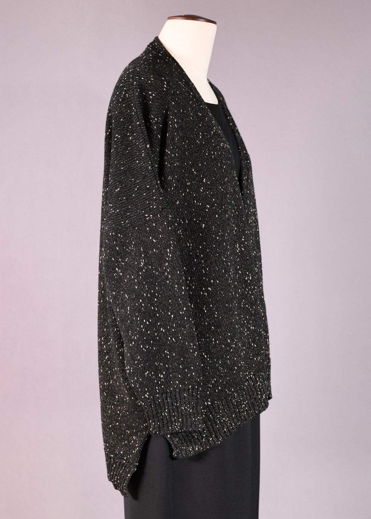 linen mix 3/4 width longer back v neck button cardigan - mid plus