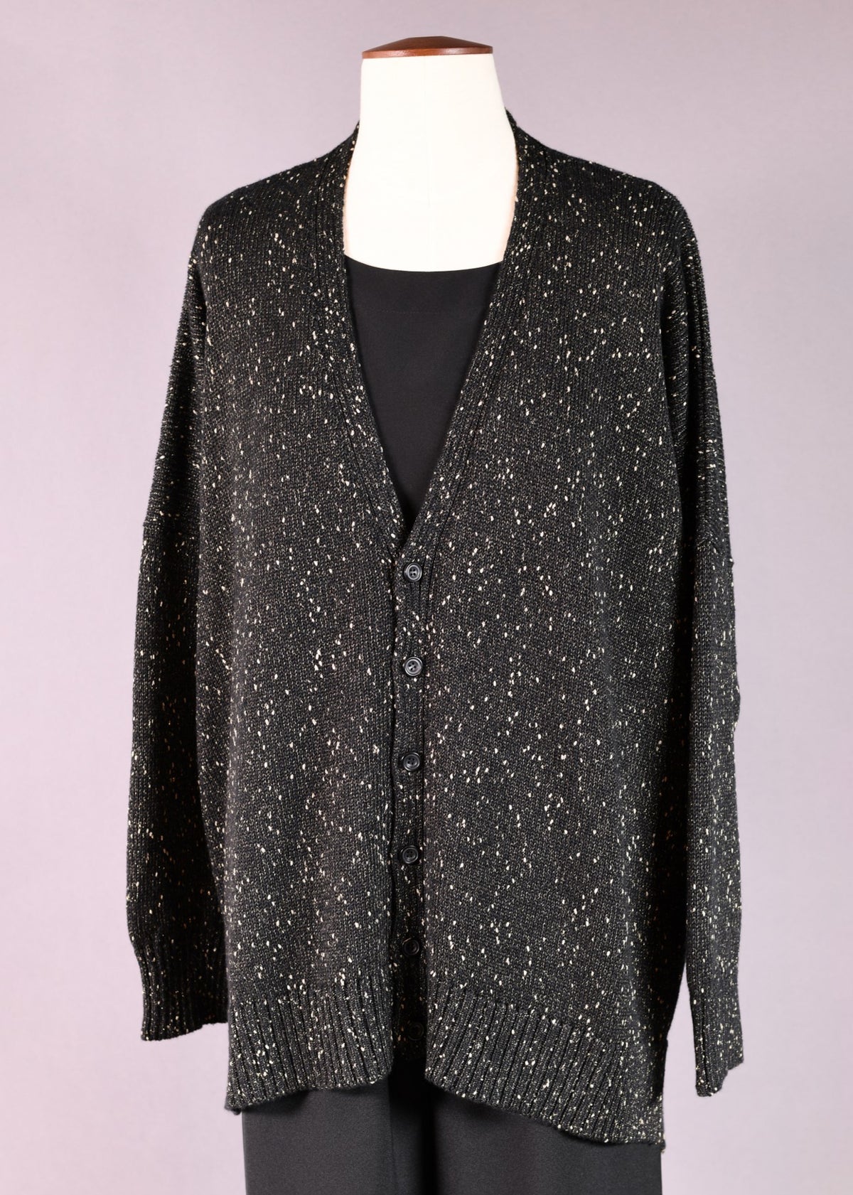 linen mix 3/4 width longer back v neck button cardigan - mid plus