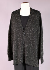 linen mix 3/4 width longer back v neck button cardigan - mid plus
