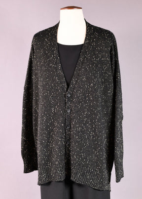 linen mix 3/4 width longer back v neck button cardigan - mid plus