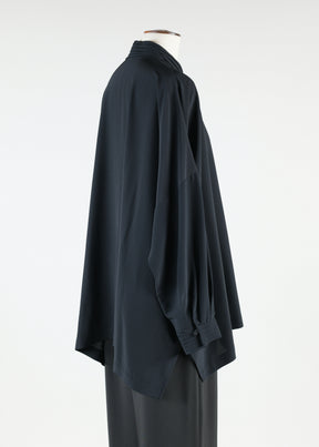 wide longer back v-neck shirt with pleated collar and cuffs - long