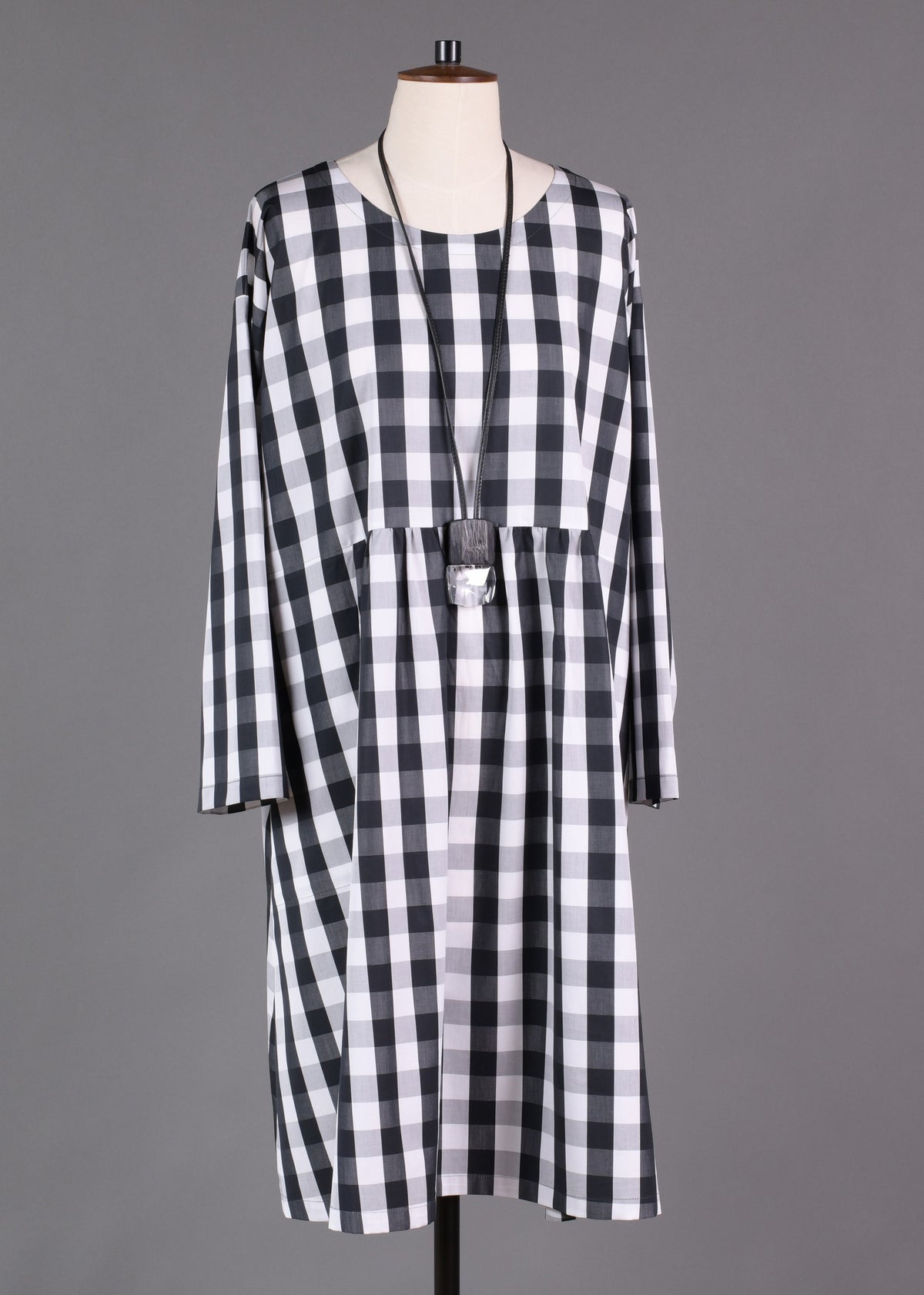 cotton a-line round neck dress with pleated panels - very long