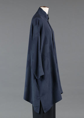 silk wide a-line shirt with chinese collar - very long with slits