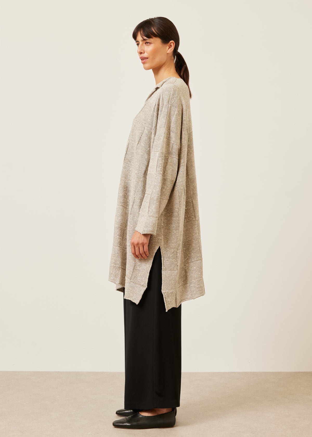 long sleeve slit neck sweater - very long with slits