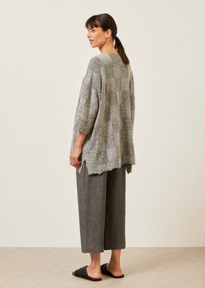 square 3/4 sleeve slit neck sweater - long