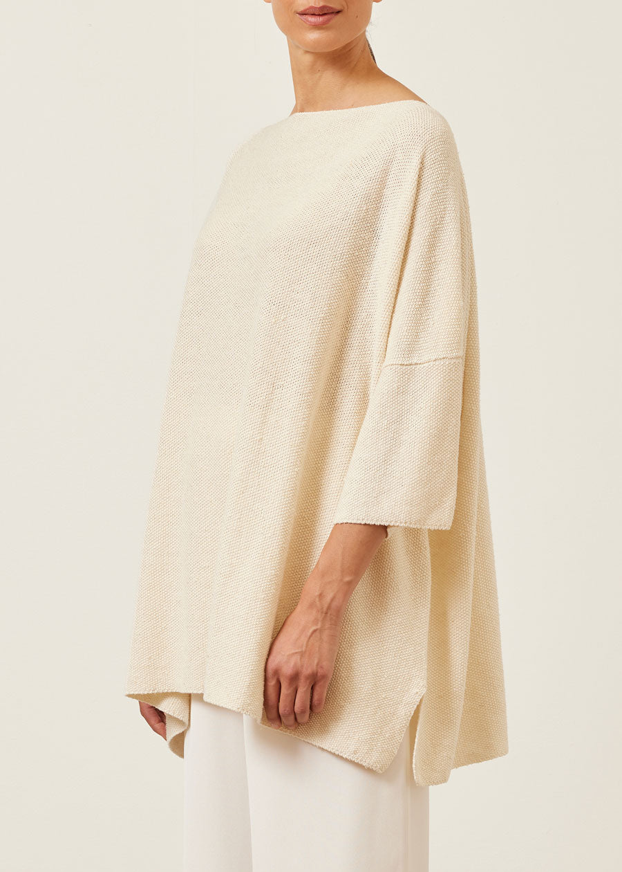 linen silk mix square 3/4 sleeve sweater - long