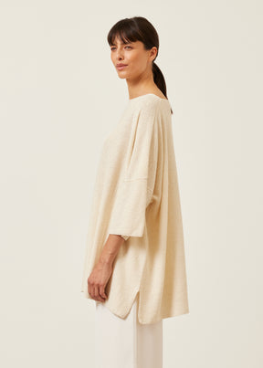 linen silk mix square 3/4 sleeve sweater - long