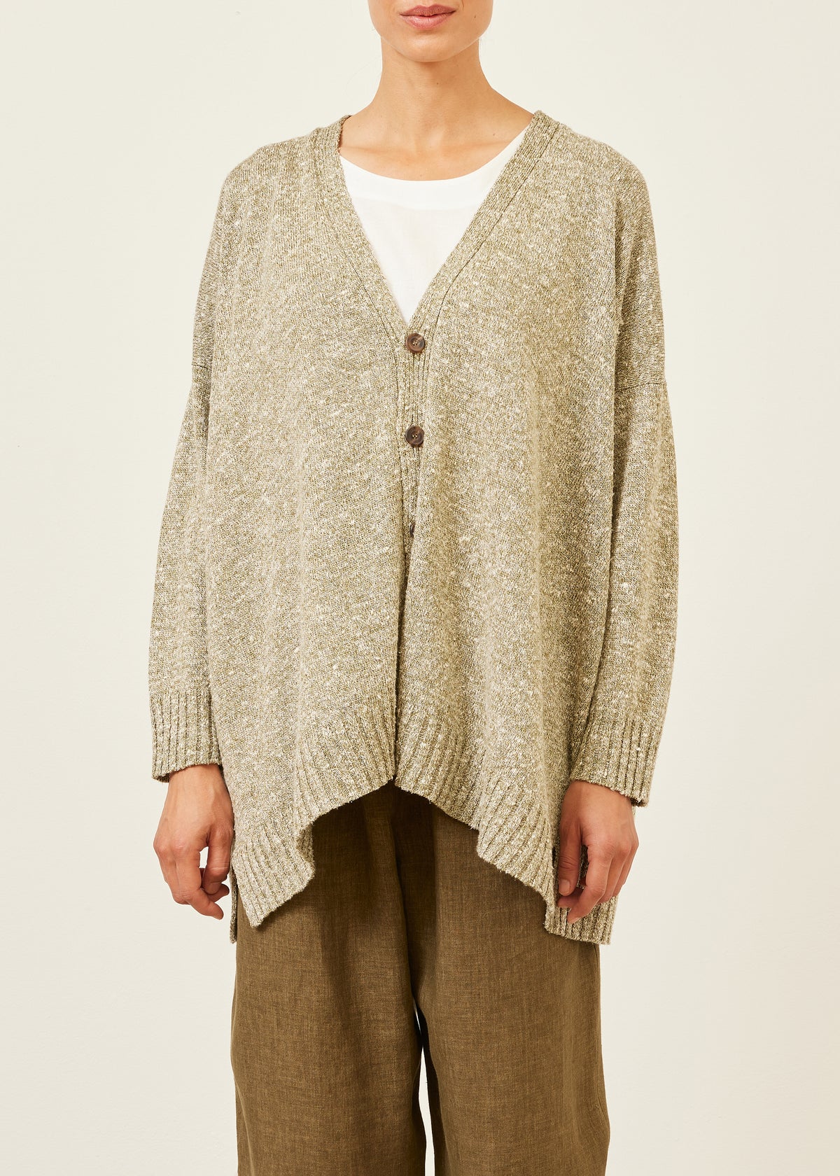 linen silk mix knitted v neck cardigan - mid plus