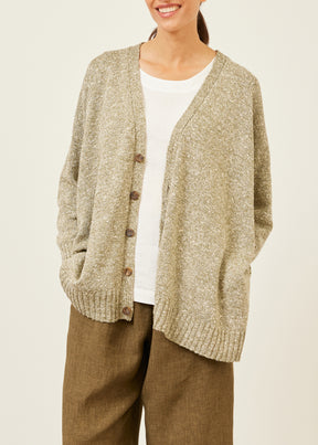 linen silk mix knitted v neck cardigan - mid plus