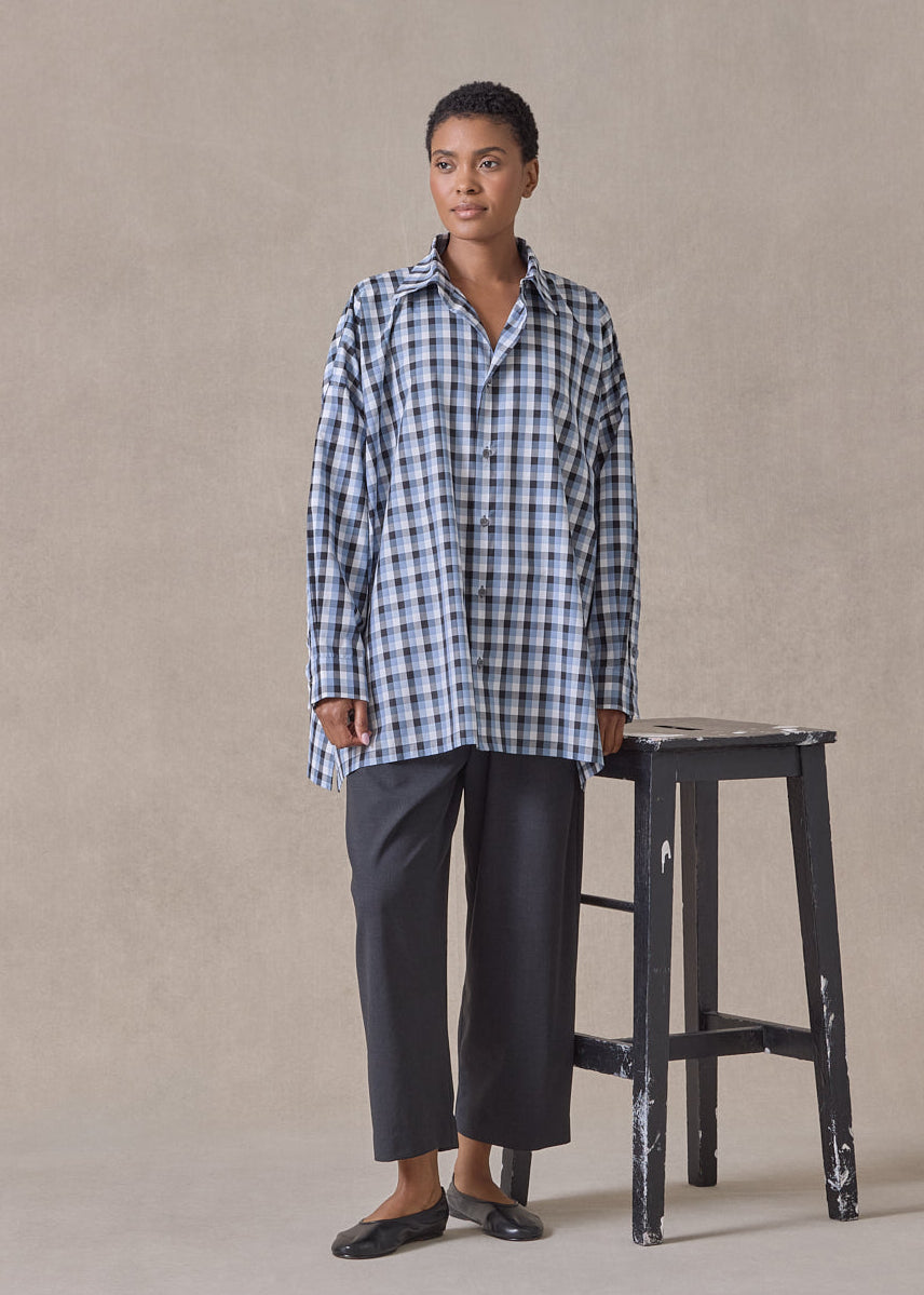cotton wide a-line shirt with collar - long