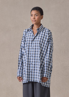 cotton wide a-line shirt with collar - long