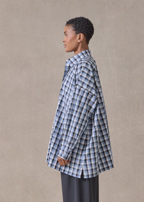 cotton wide a-line shirt with collar - long