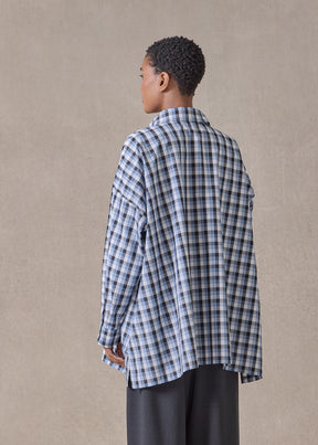 cotton wide a-line shirt with collar - long