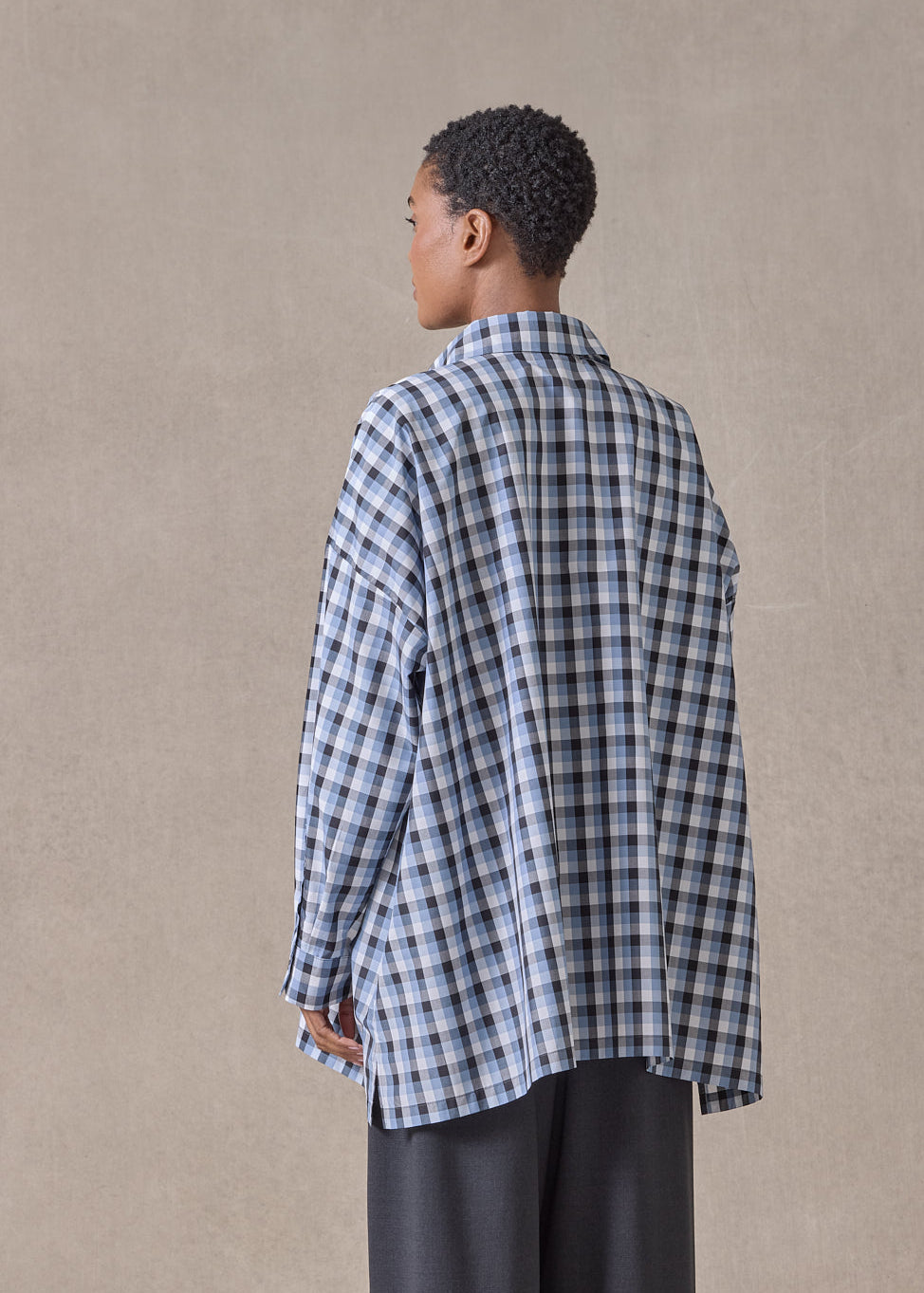 cotton wide a-line shirt with collar - long