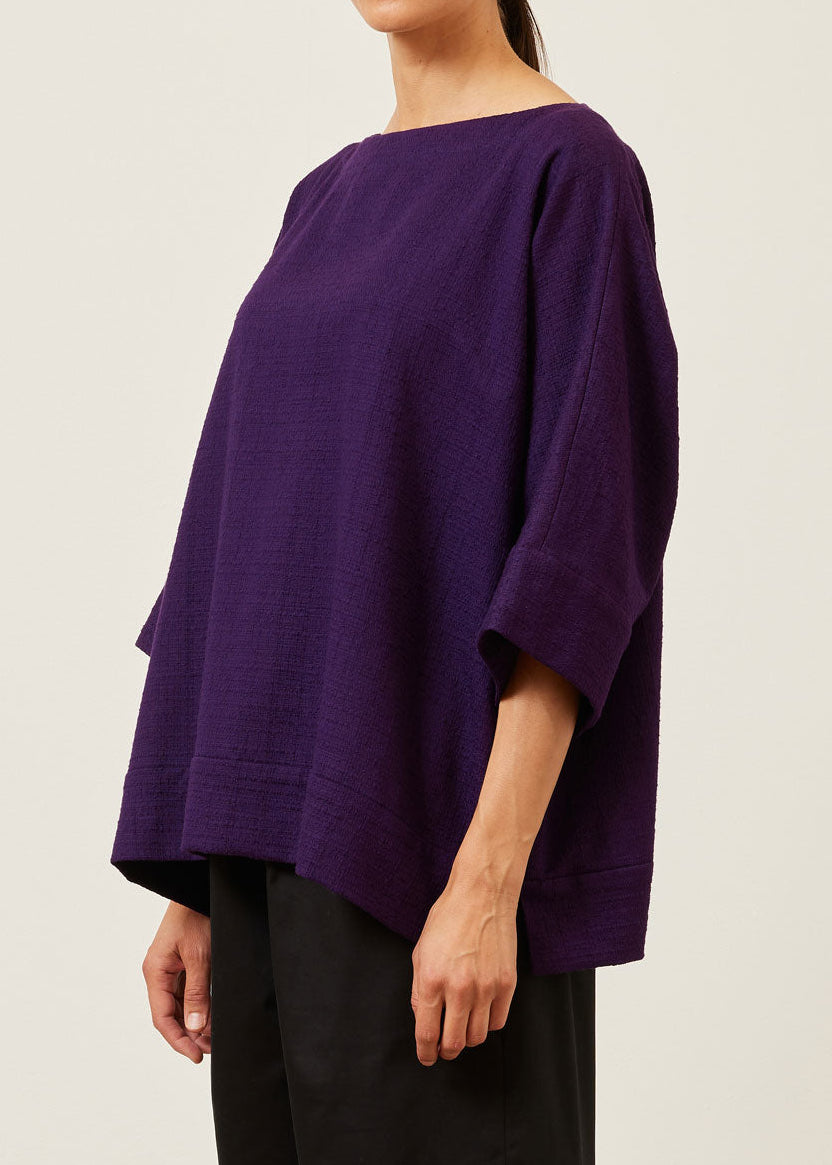 textured cotton scoop neck 3/4 sleeve top with hemband - mid plus