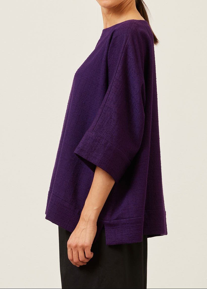 textured cotton scoop neck 3/4 sleeve top with hemband - mid plus