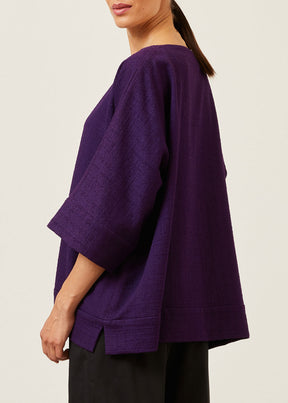 cotton scoop neck 3/4 sleeve top with hembands - mid plus