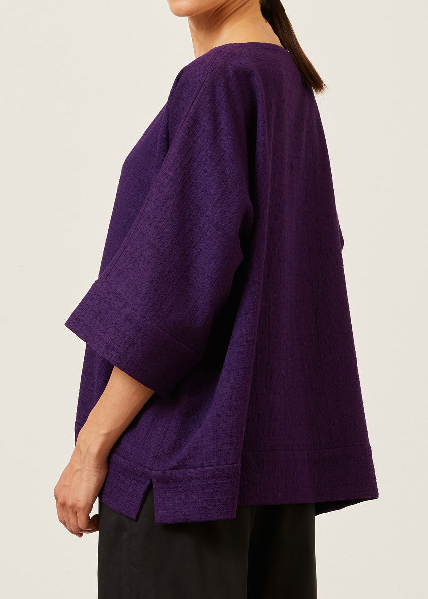 textured cotton scoop neck 3/4 sleeve top with hemband - mid plus