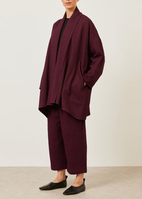 cotton wide a-line scrunch shawl collar jacket - long plus