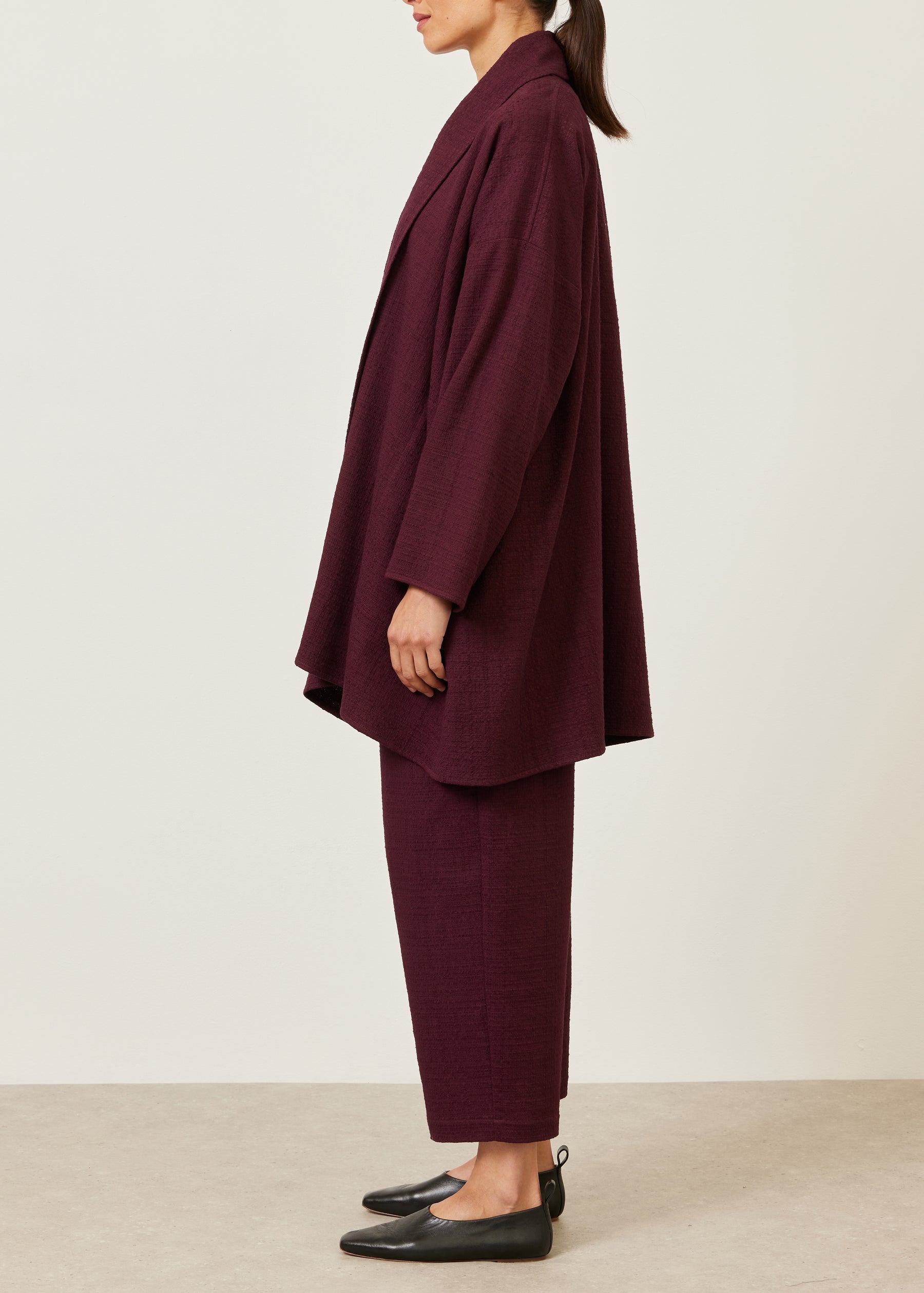 cotton wide a-line scrunch shawl collar jacket - long plus