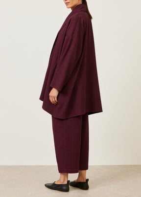 cotton wide a-line scrunch shawl collar jacket - long plus