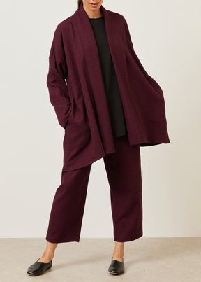 cotton wide a-line scrunch shawl collar jacket - long plus