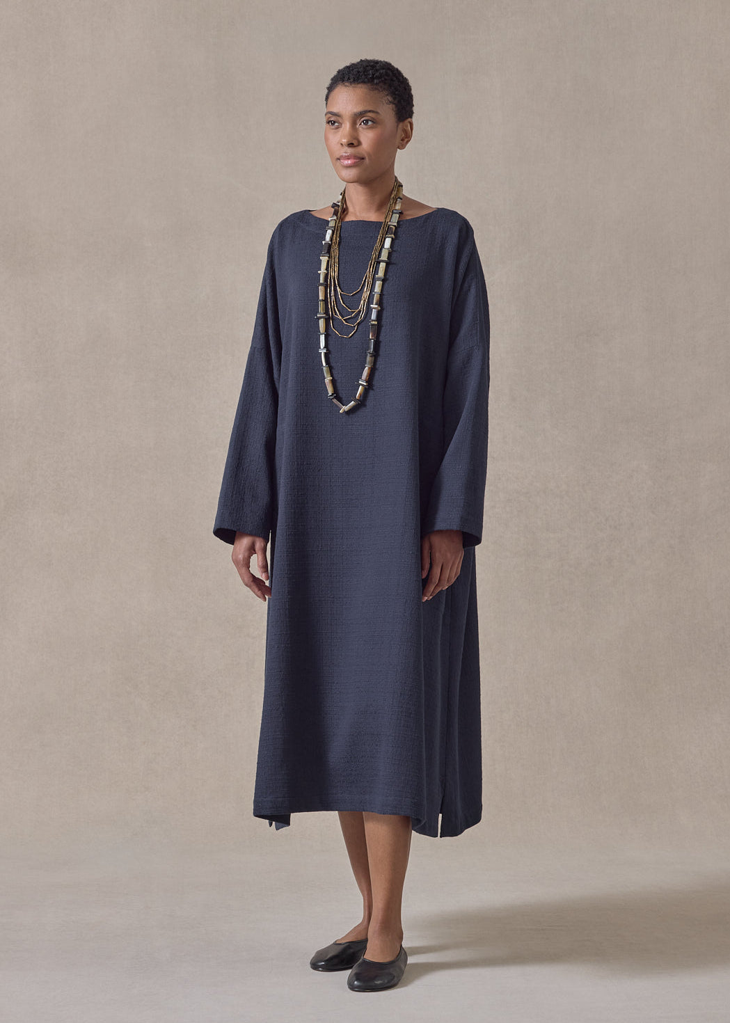 textured cotton imperial scoop neck dress (navydark)