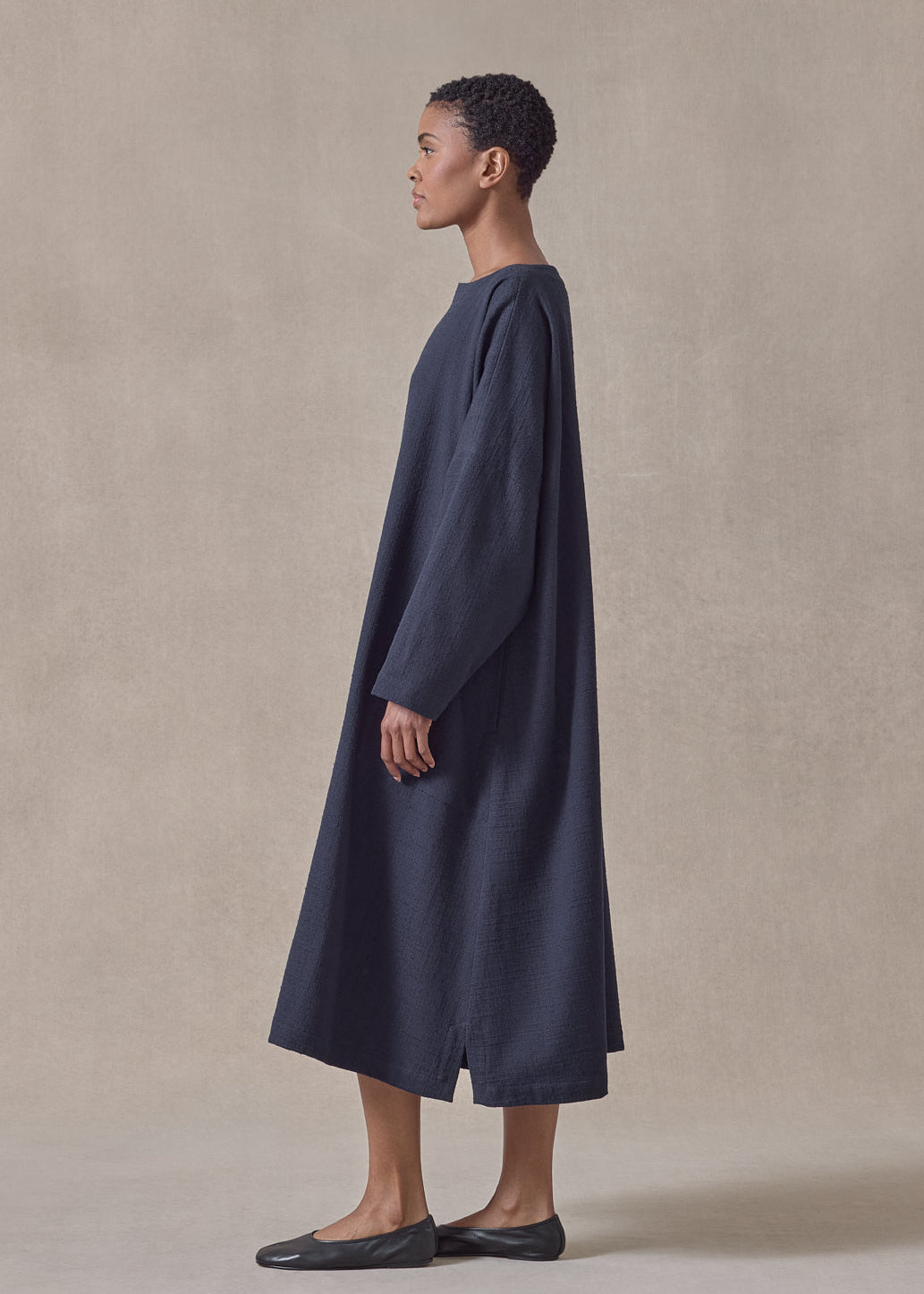 textured cotton imperial scoop neck dress (navydark)