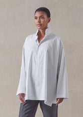 cotton slim a-line shirt with double stand collar and stepped insert - long (whiteblack)