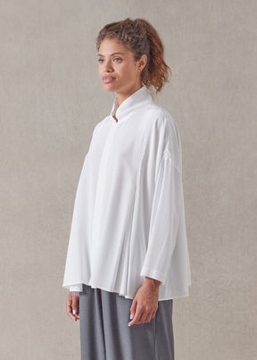silk pleated shoulder swing shirt with chinese collar - mid plus