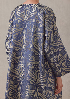 metallicised mix reversible round neck chinese jacket - 3/4 length