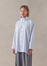 cotton slim a-line two collar shirt with stepped insert - long (skyblue)