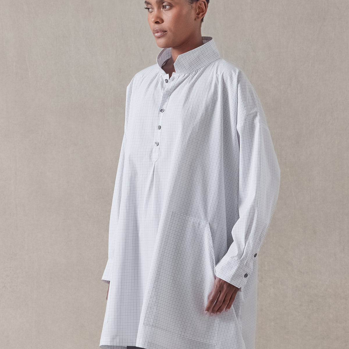 cotton wide a-line artists smock - long plus (whiteblack)