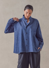 cotton denim caucasus shirt with notch collar - mid plus