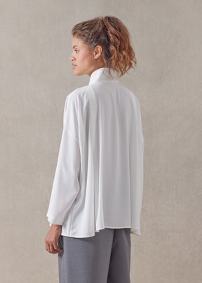 silk pleated shoulder swing shirt with chinese collar - mid plus