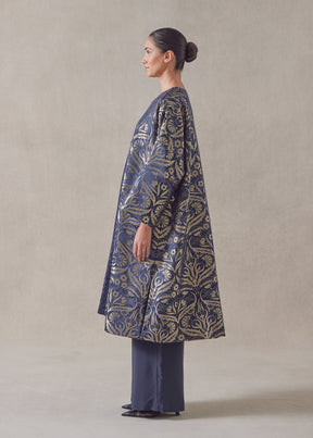 metallicised mix reversible round neck chinese jacket - 3/4 length