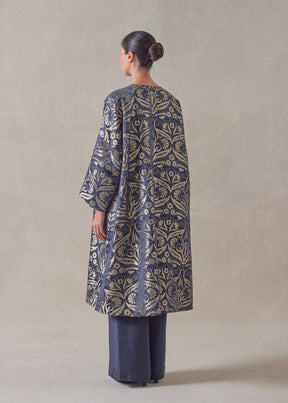 metallicised mix reversible round neck chinese jacket - 3/4 length
