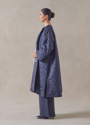 metallicised mix reversible round neck chinese jacket - 3/4 length