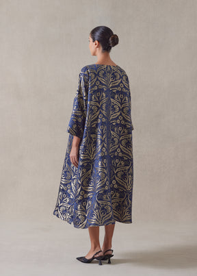 metallicised mix round neck chinese imperial dress