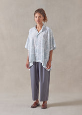 silk collarless longer back kaftan shirt - mid plus