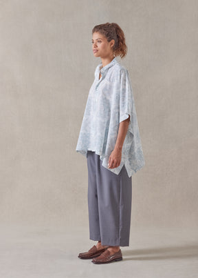 silk collarless longer back kaftan shirt - mid plus