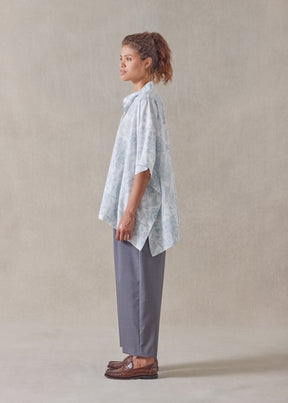 silk collarless longer back kaftan shirt - mid plus