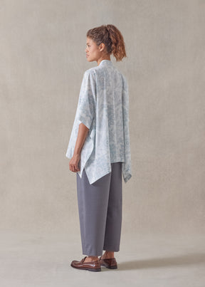 silk collarless longer back kaftan shirt - mid plus