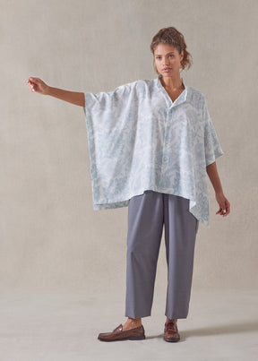 silk collarless longer back kaftan shirt - mid plus
