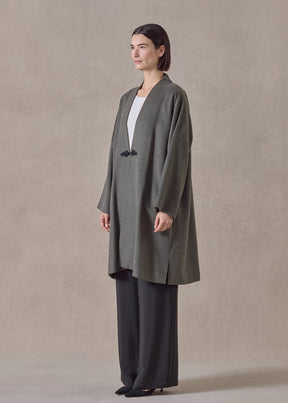 cashmere imperial open coat with fancy closure - very long (olive)