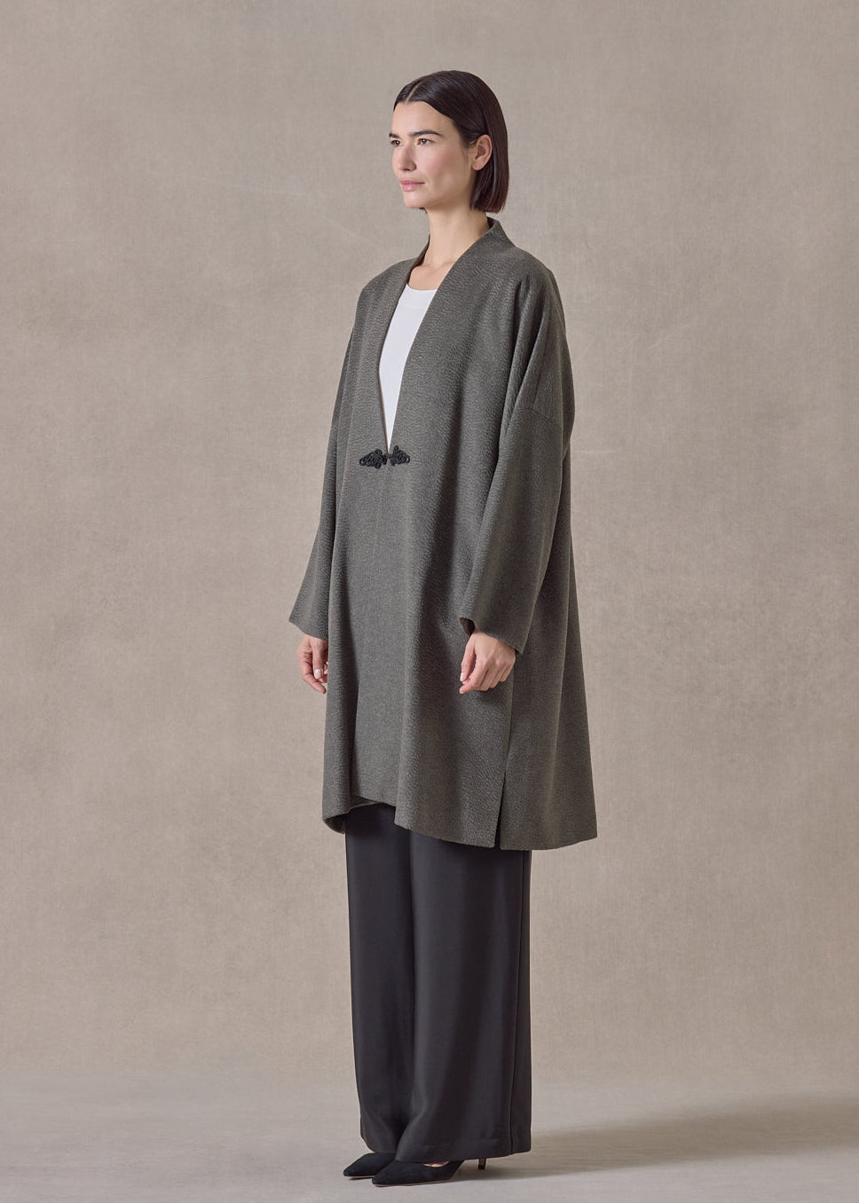 cashmere imperial open coat with fancy closure - very long (olive)