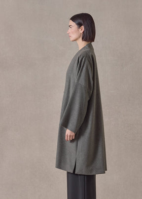 cashmere imperial open coat with fancy closure - very long (olive)