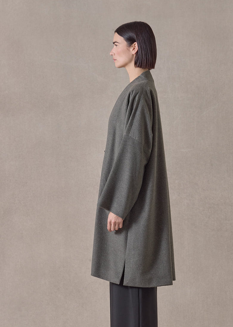 cashmere imperial open coat with fancy closure - very long (olive)
