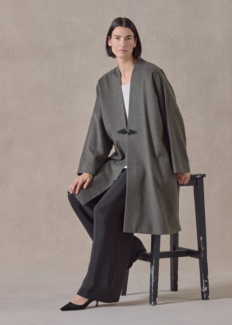 cashmere imperial open coat with fancy closure - very long (olive)