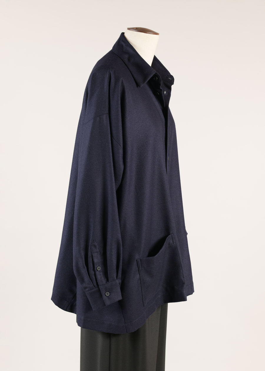 a-line side panelled shirt jacket w/ collar - long